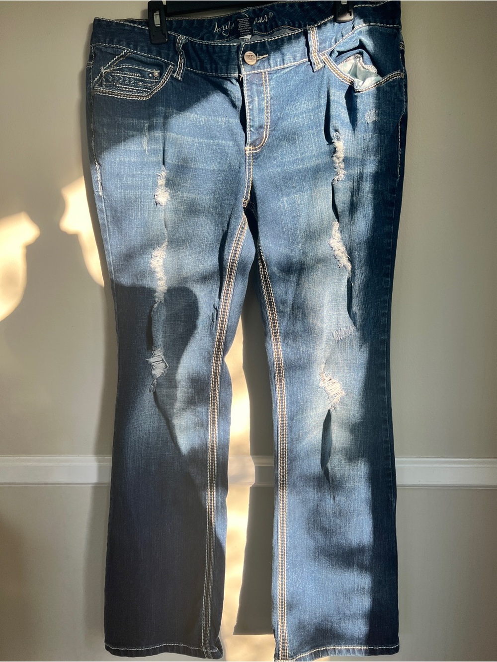 Ariya Distressed Dark Blue Flare Jeans